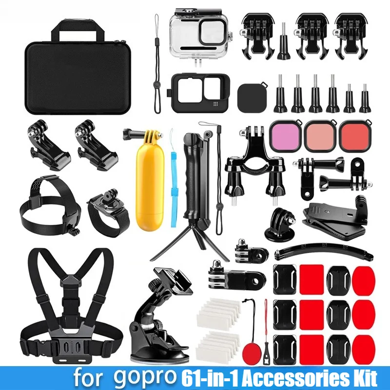 

61-in-1 Accessories Kit - Waterproof Case/3 Filters/Silicone Cover/Floating Grip/Storage Bag for GoPro Hero 9/10/11/12/13