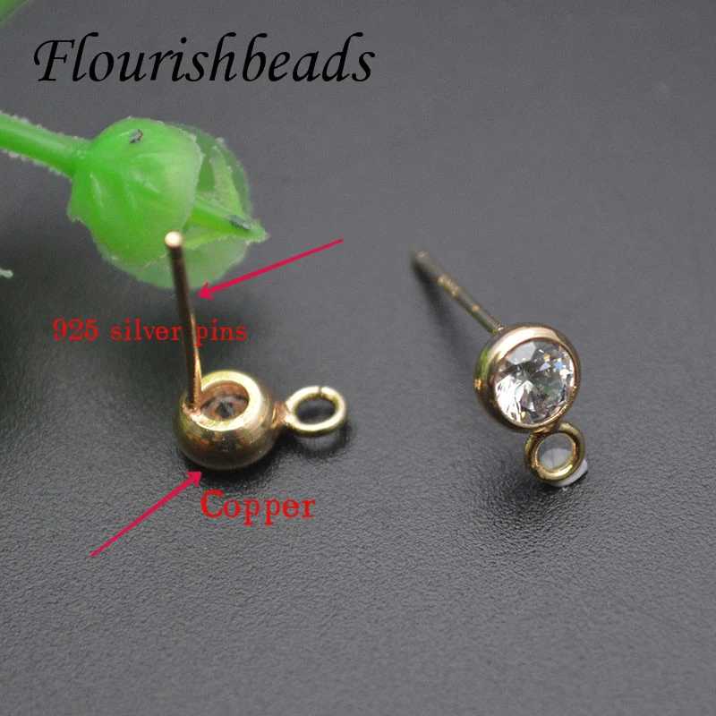 Wholesale 200pcs 3/4/5mm CZ Paved Blank Post Earring Studs Base Pins Fit DIY Earring Half Hole Beads Dangle Earring Making