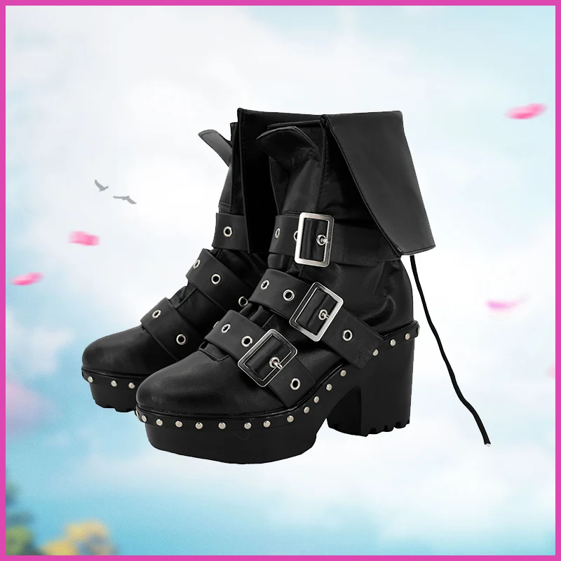

Game NIKKE Goddess of Victory Yuni Cosplay Shoes fashion and black cool girl thick high heel Shoes customize