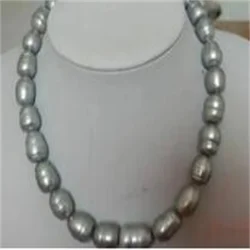 elegant huge9-10mm tahitian gray pearl necklace 18inch