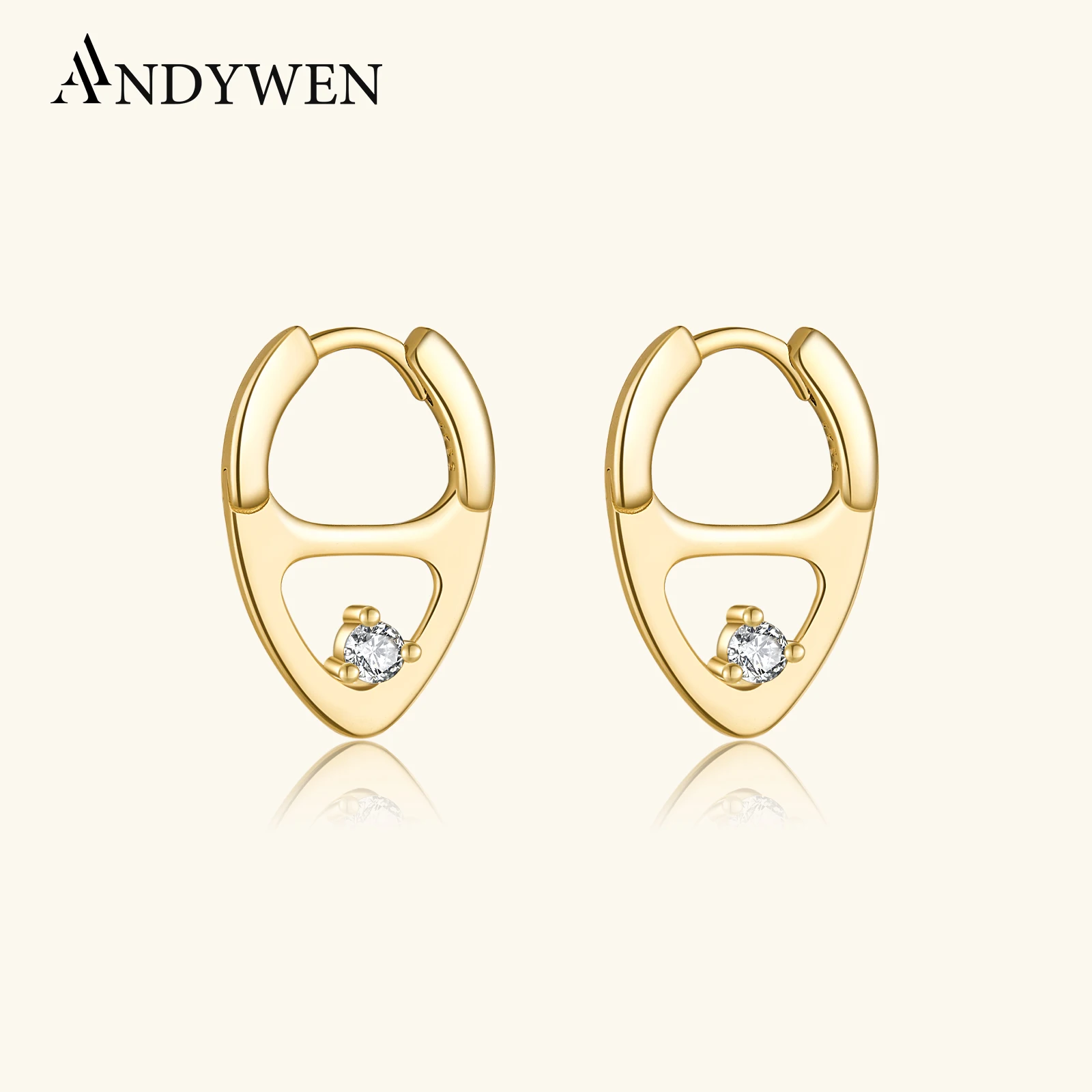

ANDYWEN New 925 Sterling Silver Irregular Circle CZ Zircon Huggies Hoop Earring Luxury Fine Wedding Women Dainty Jewelry Gift