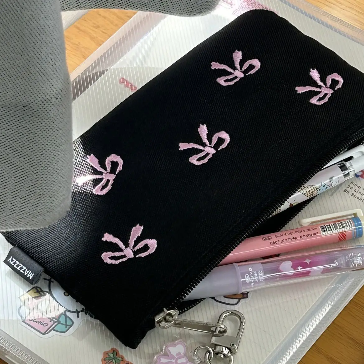 Japanese Cute Sweet Girl Heart Heart Embroidery Bow Niche Pencil Case Stationery Bag Cosmetics Storage Bag