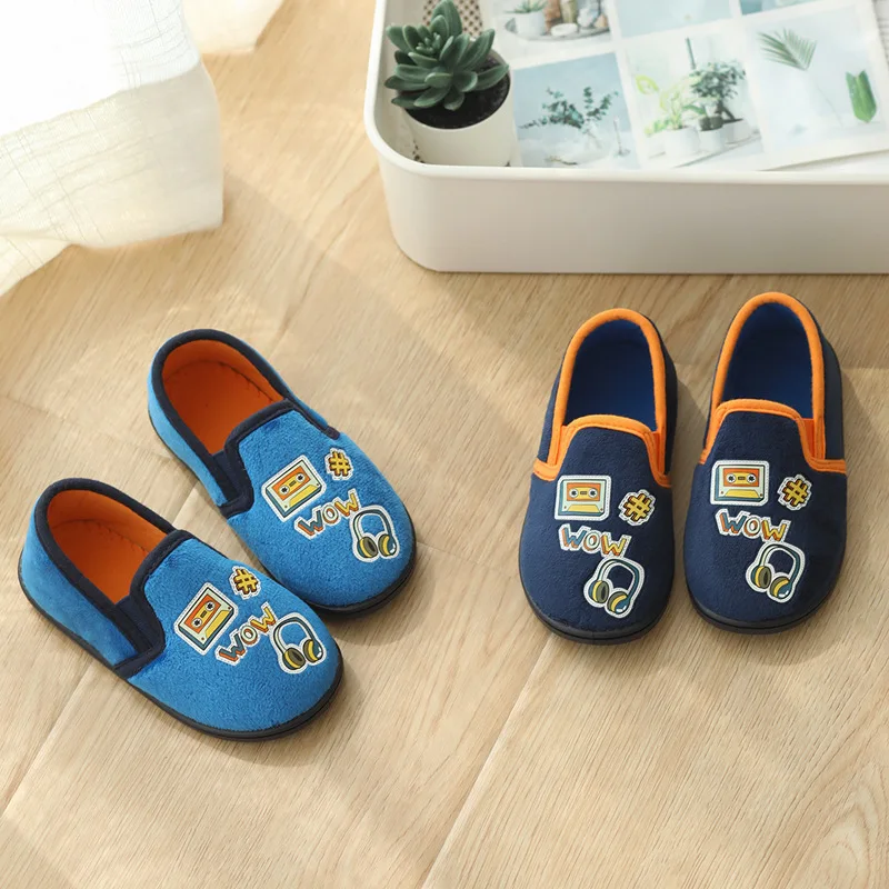 Cartoon spring and autumn boy audio earphones non-slip thick-soled indoor home floor slippers children's shoes