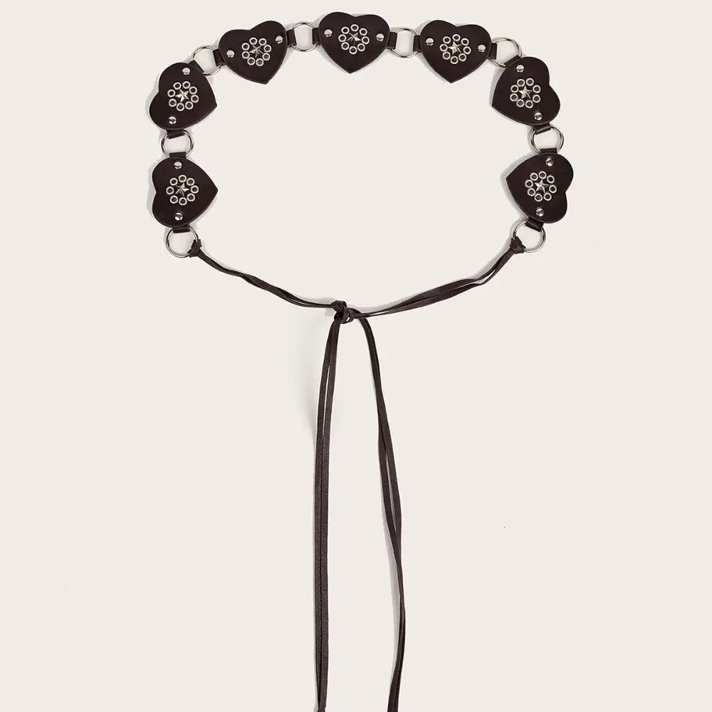 

Повседневный металлический ремень с заклепками в стиле Y2K, ремень с сердечками в стиле Spice Girls, корейский стиль, пояс из искусственной кожи для платья