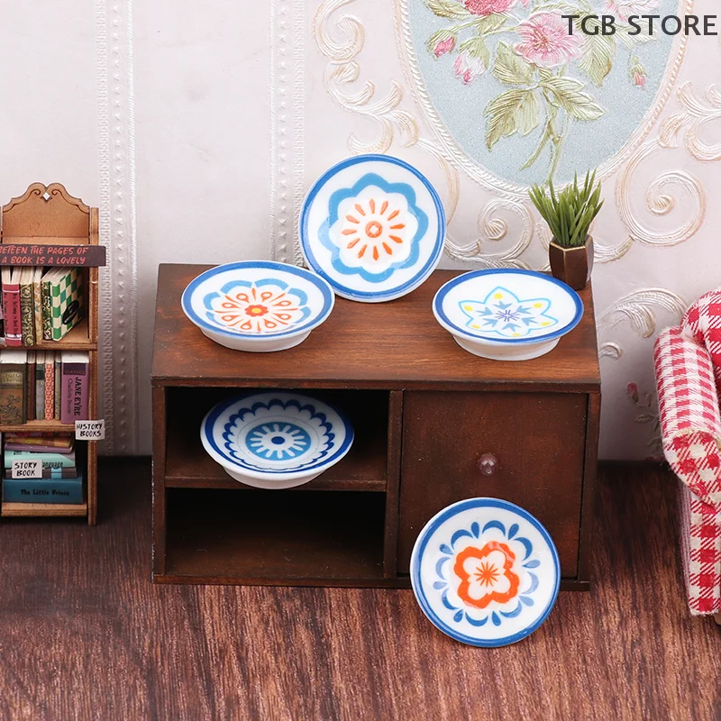 5 個 1:12 シミュレーション白青磁器プレートキッチン装飾ドールハウスアクセサリーごっこ遊びおもちゃ