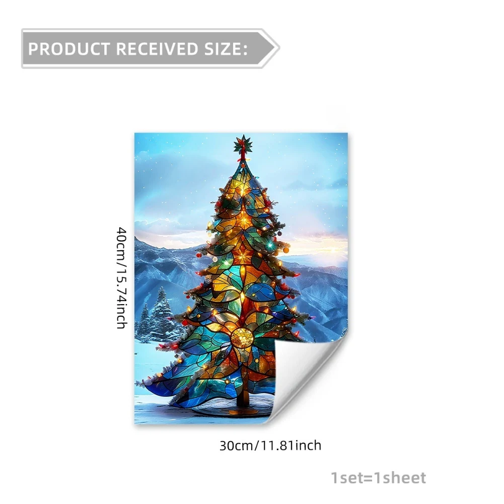 Large Double Sided Christmas Tree Window Decals 2Pcs Xmas Tree Clings Reusable Holiday Decor for Windows and Mirrors