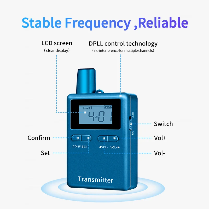 Imagem -04 - Sistema de Guia Áudio sem Fios Transmissor Mais Receptores com Microfone e Auscultadores para Reuniões de Educação em Agências de Viagens Rc2401