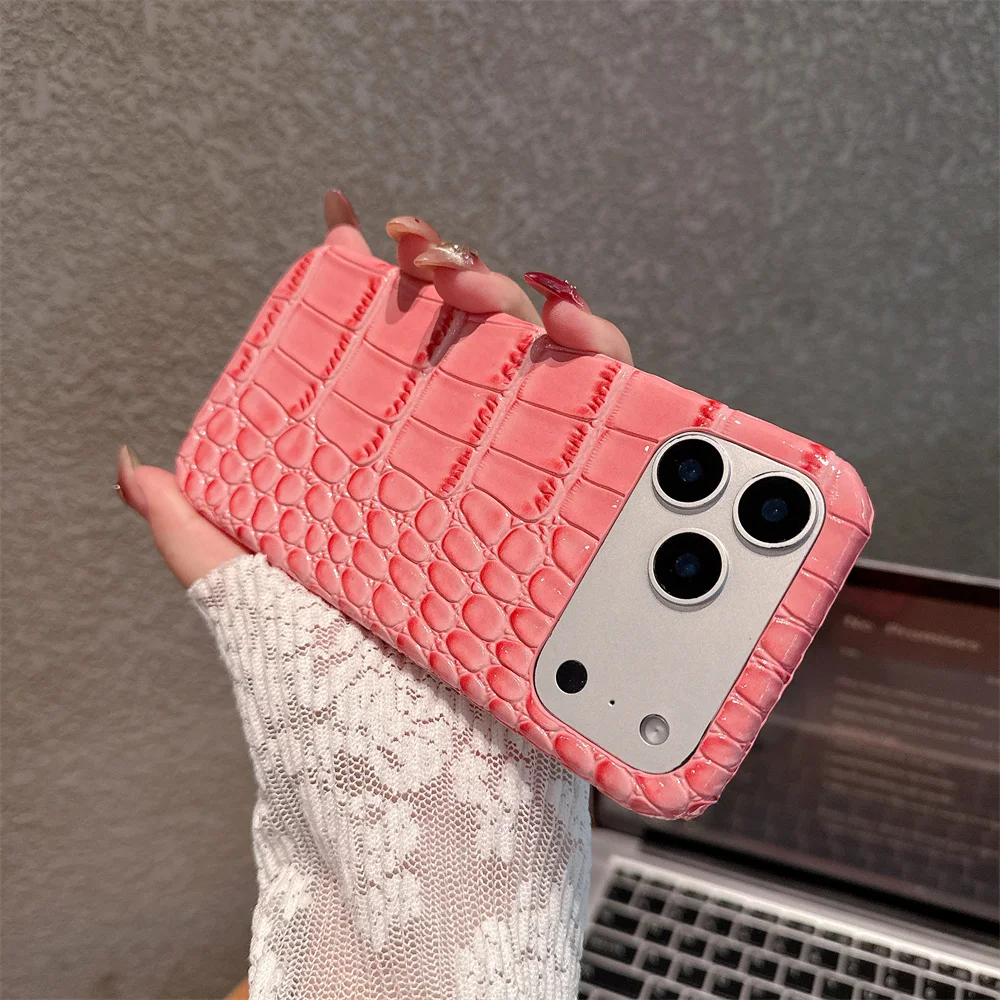 

17 Pro Max Luxury Premium Glossy Crocodile Pattern PU Leather Phone Case for iPhone 16 15 14 13 Pro Slim Fit Protective Cover