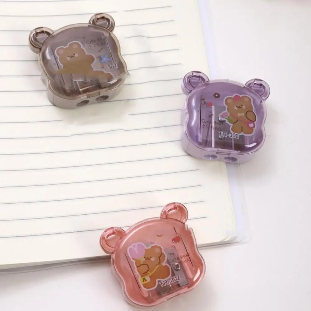 Creative 2 Holes Little Bear Pencil Sharpener Cartoon Cute Double Hole Pencil Cutter Kawaii Anime Pencil Cutting Tools Kids