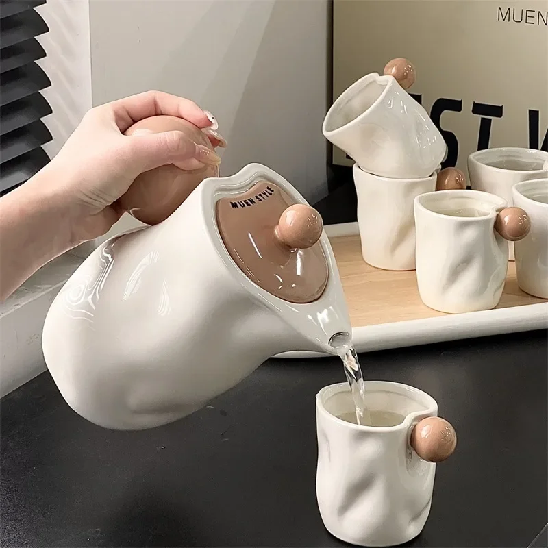 Cream wind light luxury ceramic water set drinking tea hospitality fruit tea beverage cold kettle combination high value
