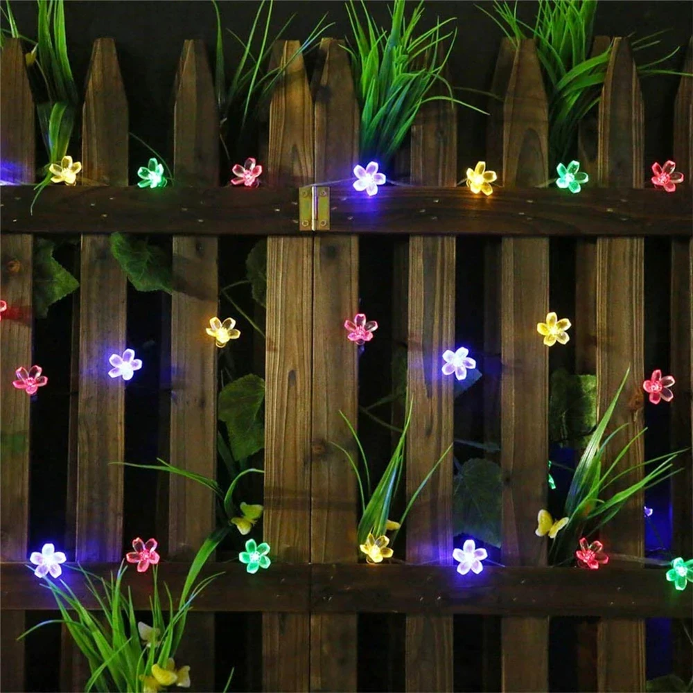 Guirnalda de luces LED solares para exteriores, luces de hadas impermeables, flores de cerezo, luz Linda para jardín, árbol, Patio, fiesta