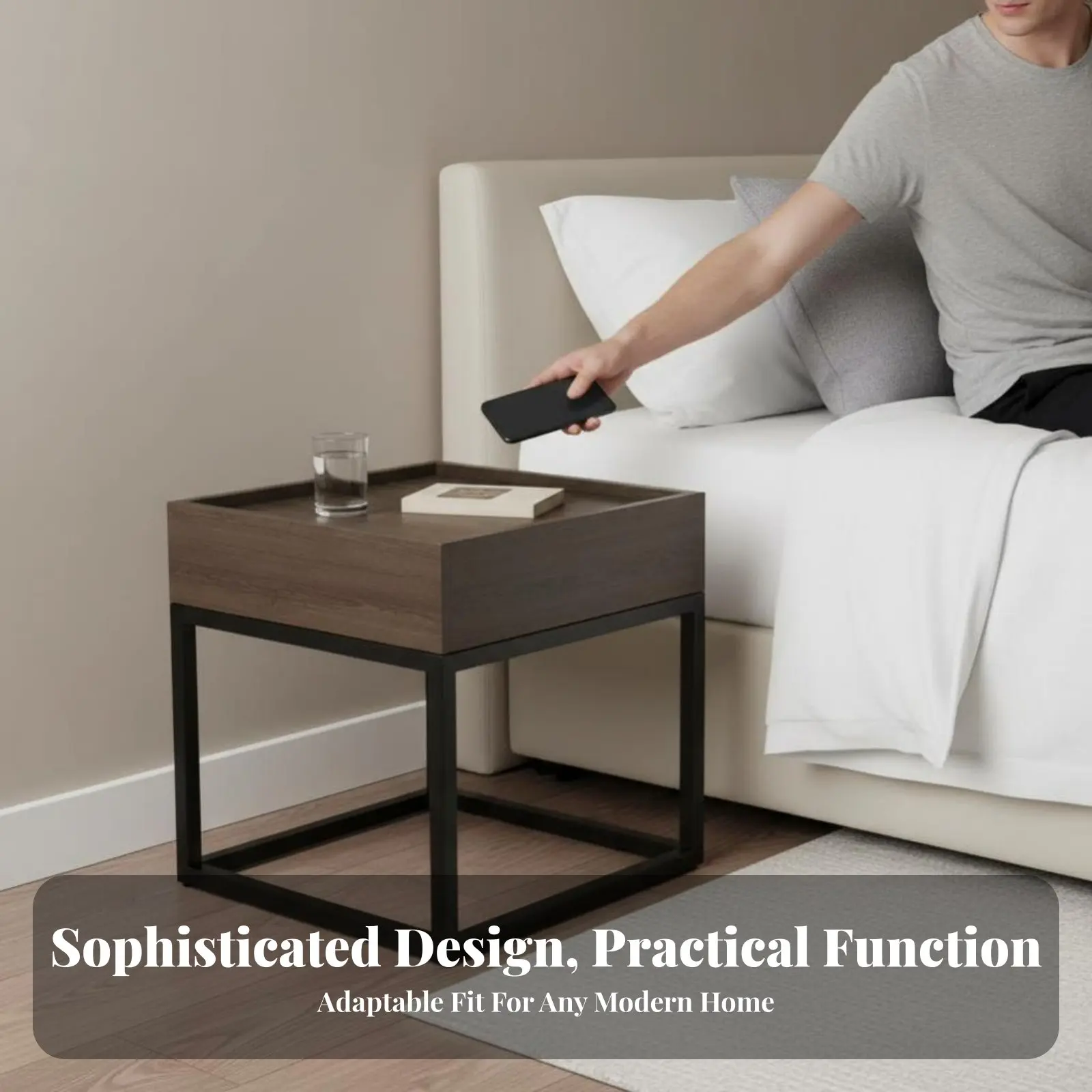 

Прикроватный столик с изогнутыми краями: современный дизайн, мебель для спальни, минималистичный стиль, экономия пространства для жильцов квартир