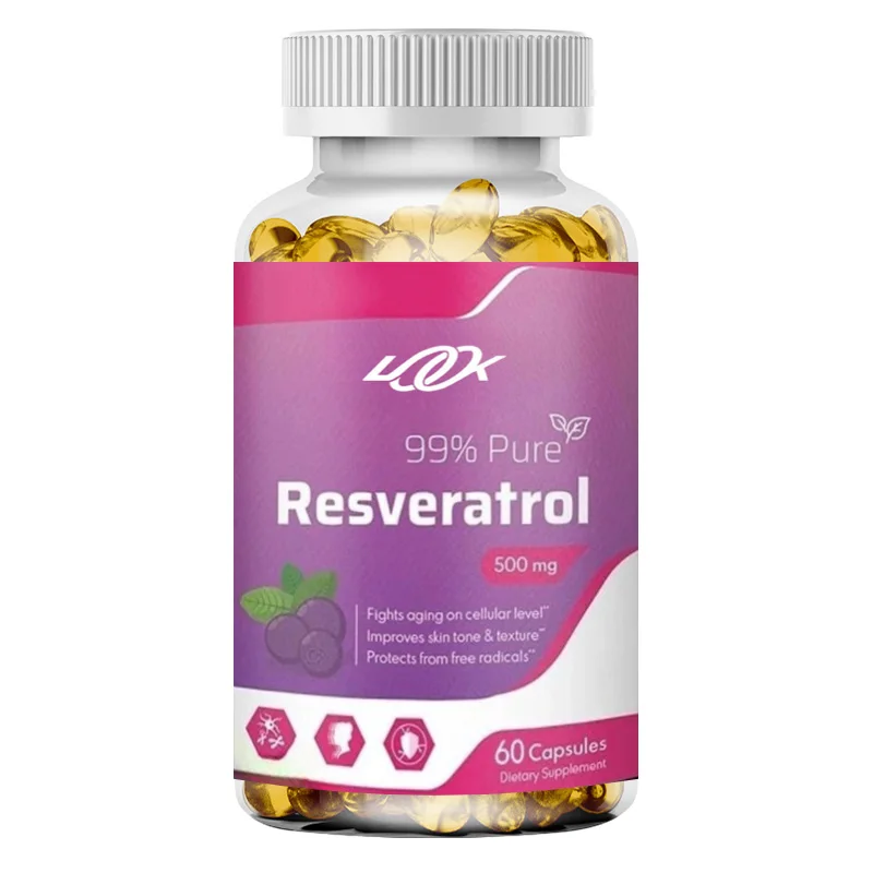 Pure White Resveratrol Supplement -500mg, 99% Pure Antioxidant, 60 Capsules for Healthy Aging, Skin and Overall Health