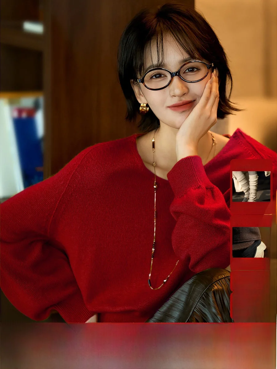 

Вязаный свитер Xhange Rose Fluffy для женщин, с V-образным вырезом, из шерсти и кашемира, повседневный, свободного кроя, с длинными рукавами, универсальный, элегантный