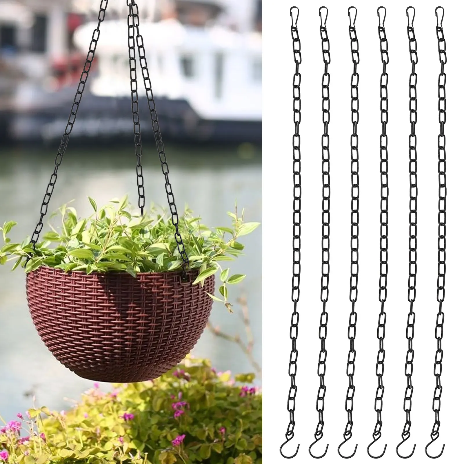 

6Pcs Garden Planter Hanging Chains Flower Pot Basket Replacement Iron Sling Chain With Hook