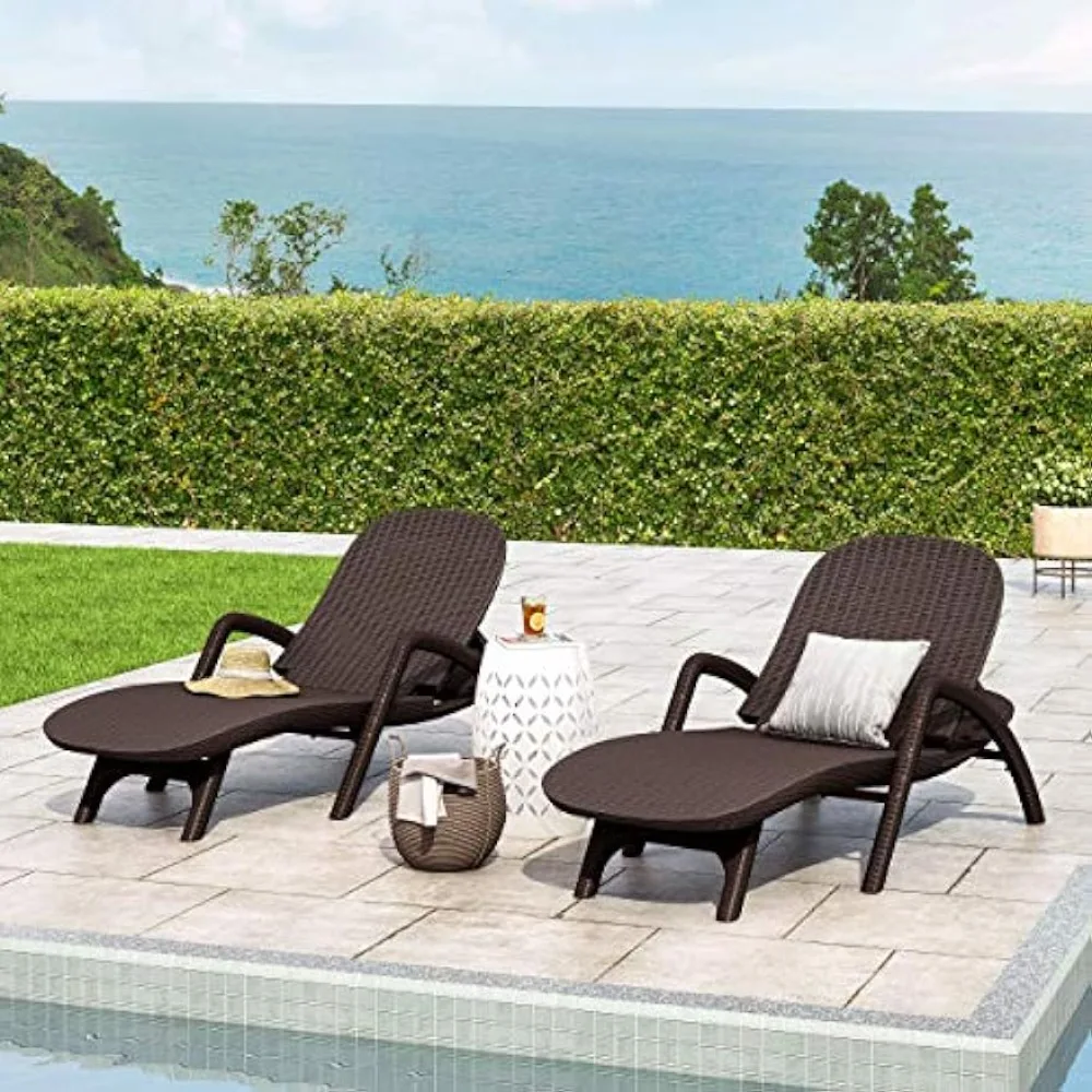 Outdoor Faux Wicker Chaise Lounges (Set of 2), 76.5