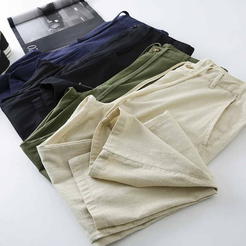 

Men's Summer Thin Cotton Linen Straight Leg Casual Pants Breathable Lightweight Pure Color Versatile Comfortable Long Trousers