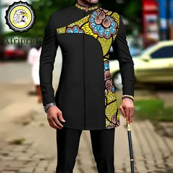 Traje de 2 piezas para hombre, elegante, de un solo pecho, ajustado, con estampado bordado, conjunto de pantalones, ropa africana, fiesta, boda, A 2316025