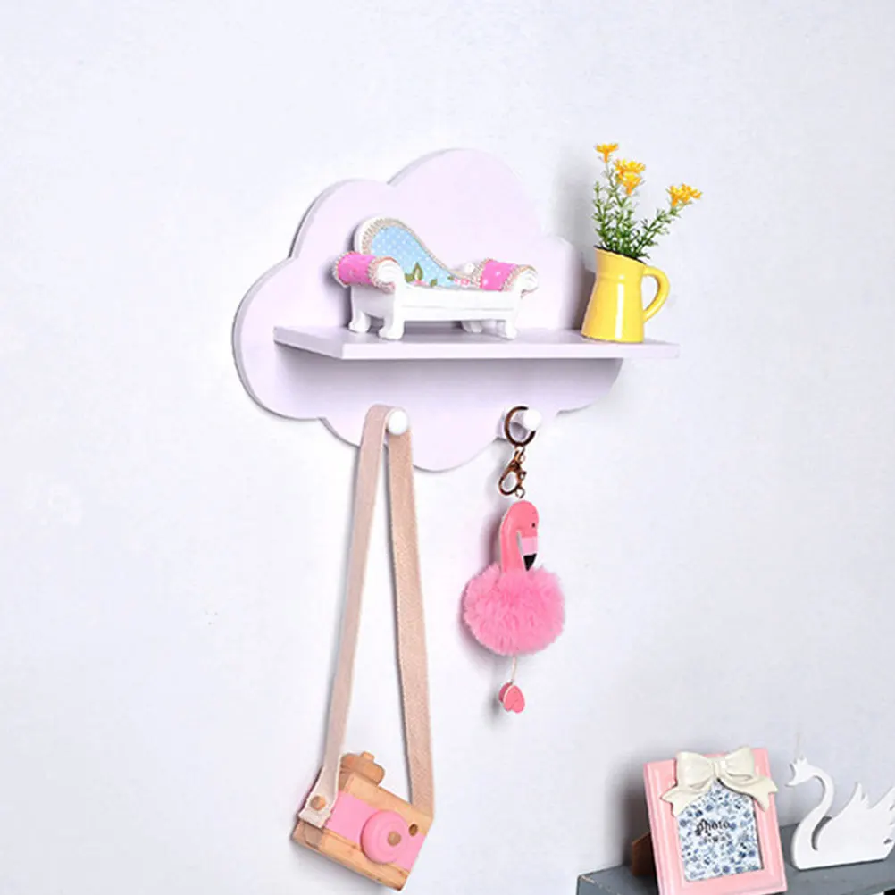 

2Pcs Cloud Shelf Storage Rack Bathroom Kitchen Wooden Hanging Nail Free Design Strong Load Capacity Easy Installation Home