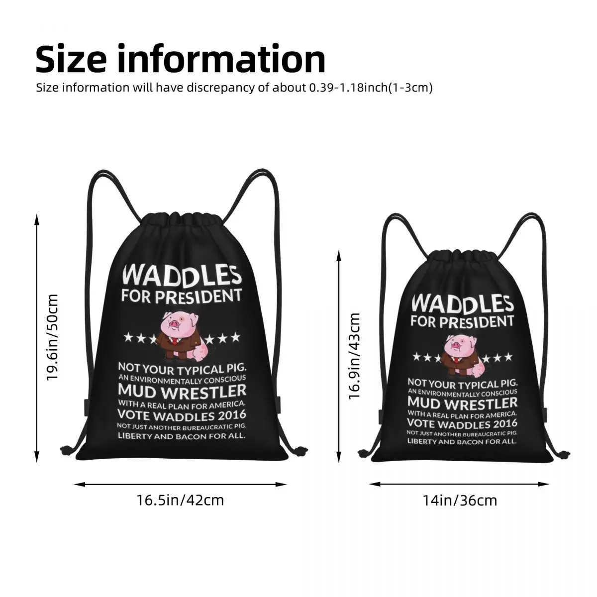 Gravity Falls Waddles Pig Face Drawstring Backpack Gym Sports Sackpack String Bag for Working Out