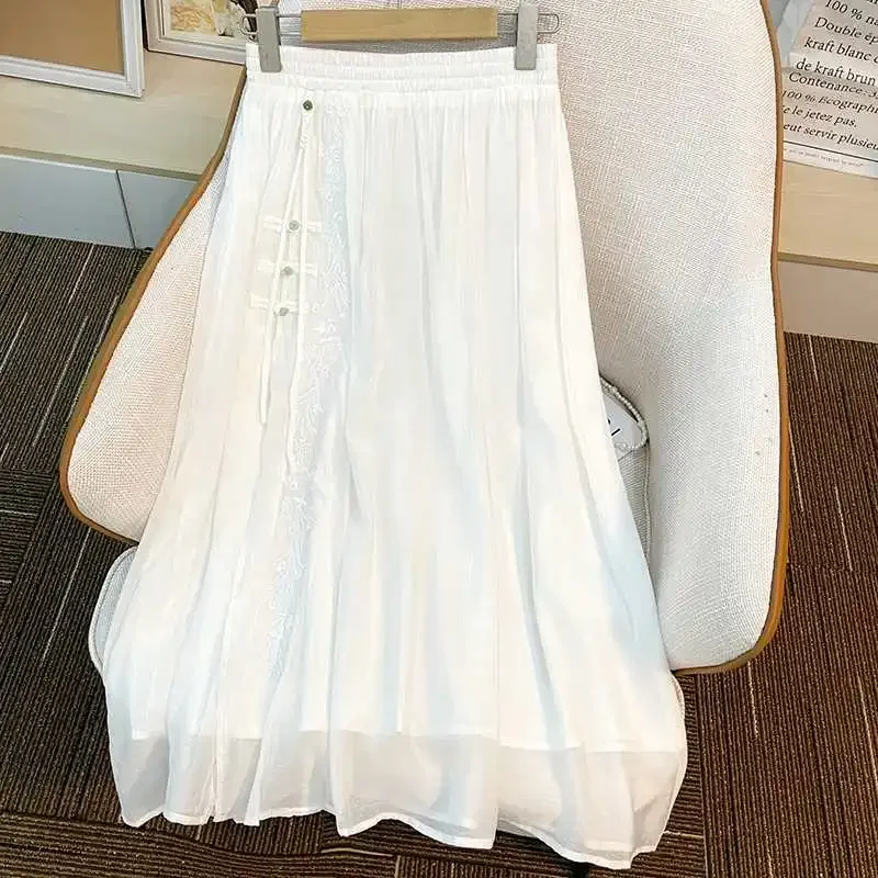 

Винтажная длинная юбка с вышивкой для женщин, элегантные этнические хлопковые льняные юбки макси Hanfu Jupe Harajuku Mujer Faldas, уличная одежда Saia