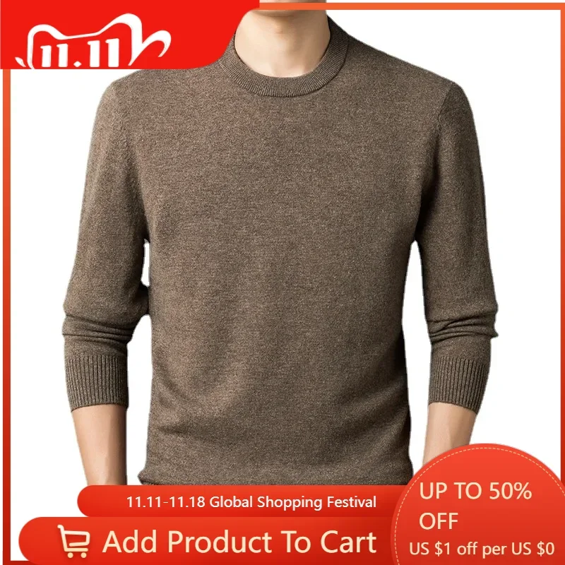 Men Winter Woollen Sweaters New Male Casual Cashmere O-neck Pullovers High Quality Man 100% Woollen Pullover Sweaters Size 4XL