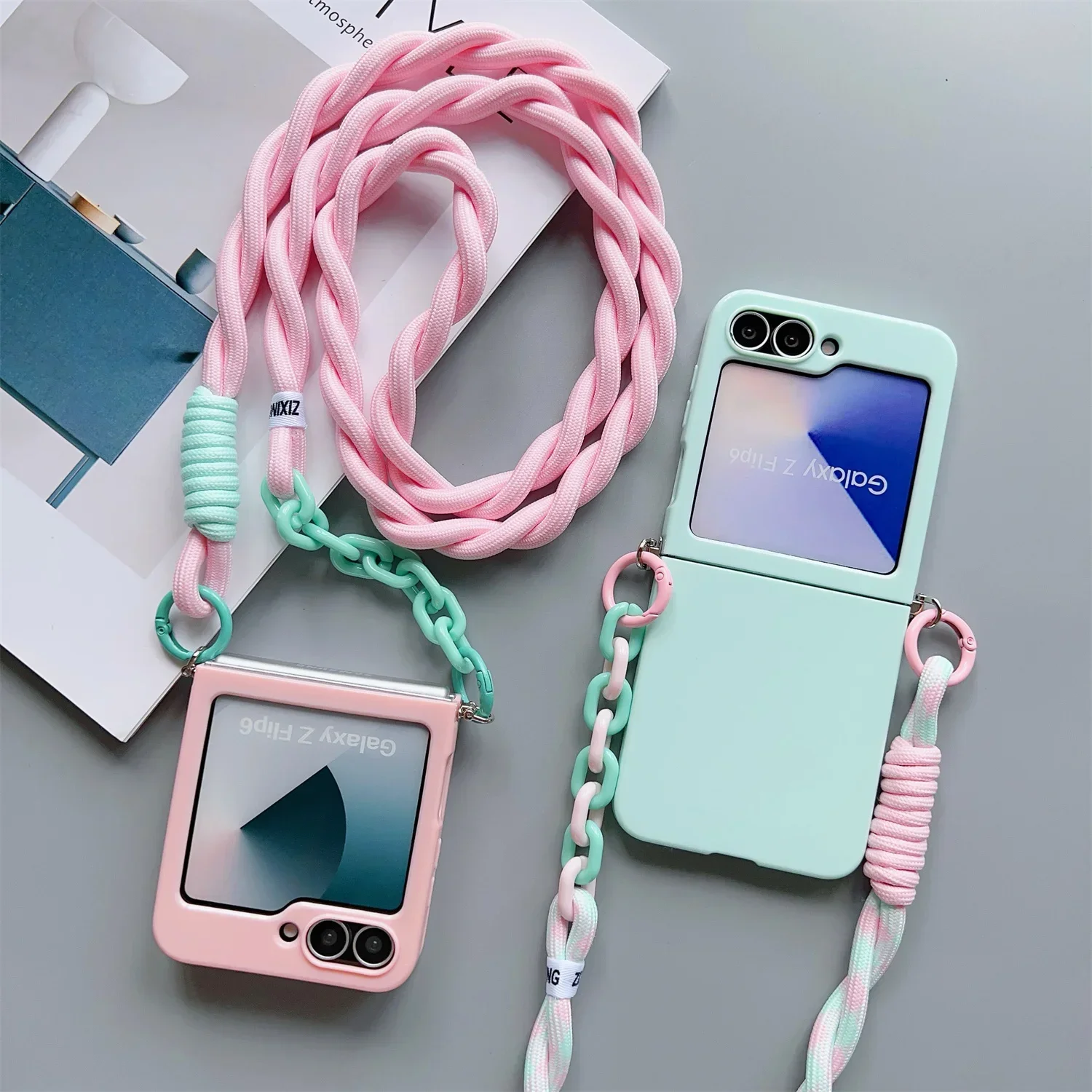 Candy Solid Protective mit Crossbody Lanyard Strap Slim Phone Case für Samsung Galaxy Z Flip 7 4 5 6 Flip6 Flip7 Cute Cover