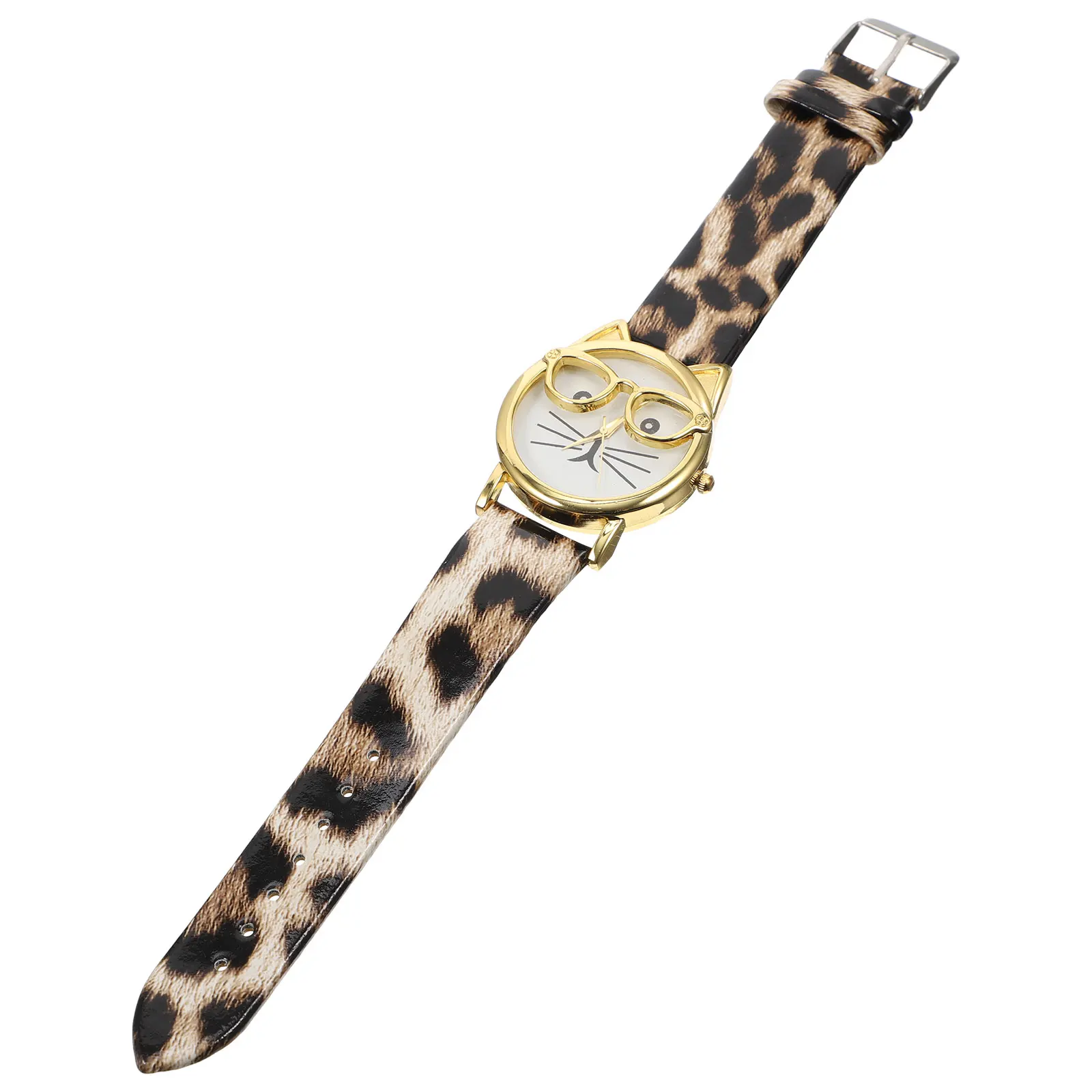 

Kids Watch Fashionable Solid Color Strap Quartz Wrist Watches Girls PU Alloy Cat Beard Children Cartoon Dial Pattern