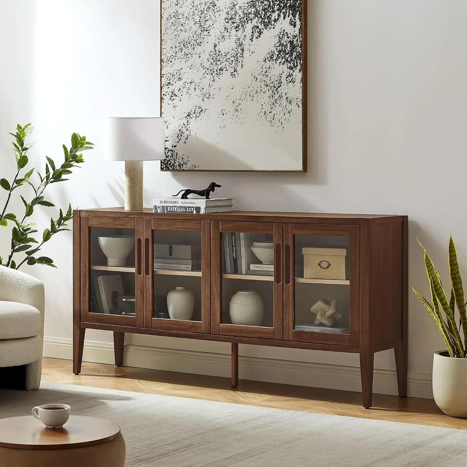 Modern Sideboard Buffet Glass Door Adjustable Shelf Dining Kitchen Living Room Storage 72 Inch, Customized