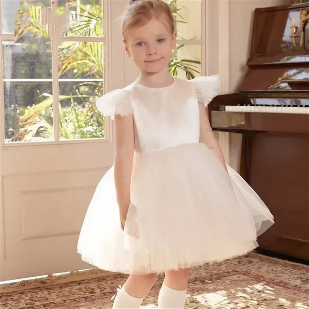 

Customized Cute Satin Flower Girl Wedding Dress Princess Birthday Party Prom Banquet Dress Kids First Communion Gown