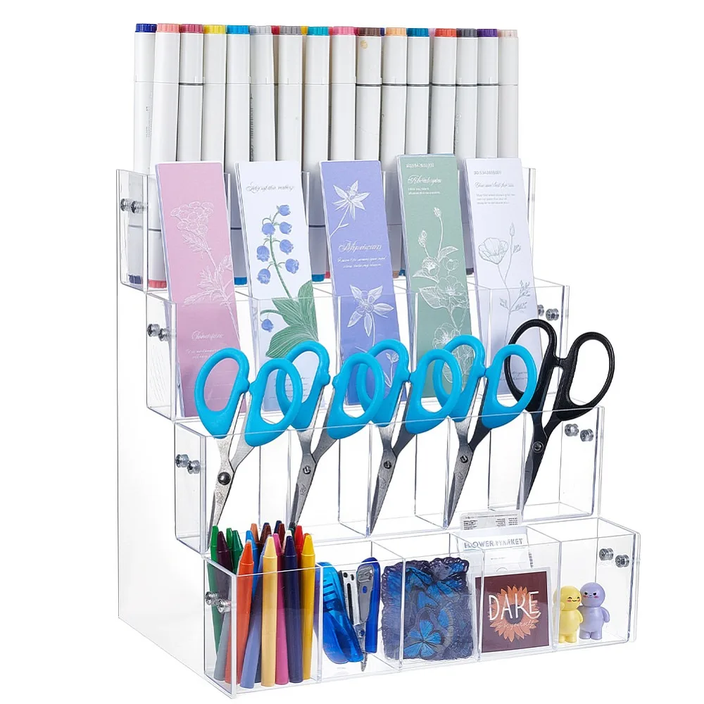 

4-Tier Acrylic Marker Pen Organizer Display Riser Stands Clear 27x18x28cm