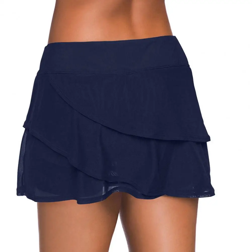 Swim Shorts Solid Color Ruffles Summer Simple Slim-fitting Boardshorts for Swimming