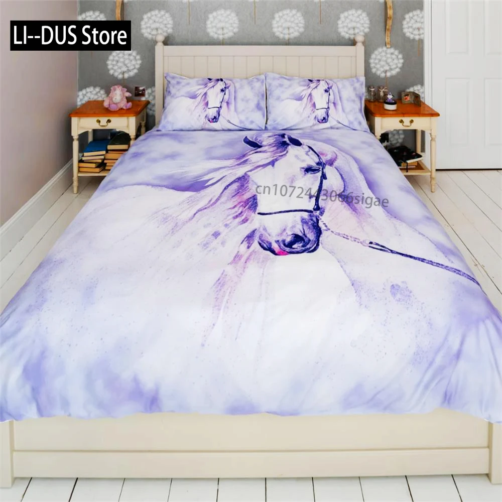 

Moonbeam Horse Design Duvet Cover Set W Pillowcases, Chinese Botanical Floral Nature Quilt Cover, Single Double Full Queen King
