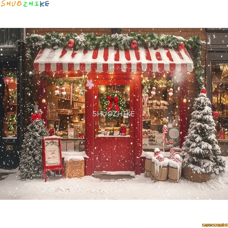 Christmas Tree With Gift Boxes Photography Backdrops Winter Snow Decorations Wooden Door Fireplace Room Background Props WR-14
