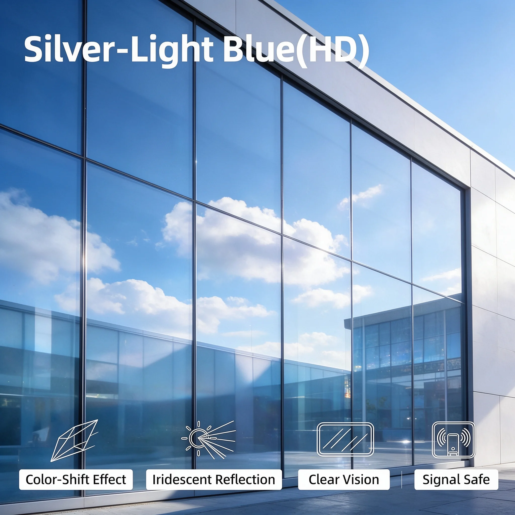 Silver Light Blue HD Privacy Glass Tint Roll PET Material One Way Vision Anti UV Heat Blocking For Residential Office Vehicle Wi