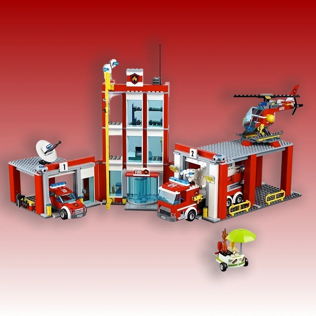 

City fire station model building blocks; Fire truck educational building blocks; Toy; Gift