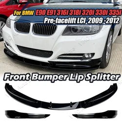 Black Front Bumper Lip Spoiler Splitter For BMW 3 Series E90 E91 LCI Facelift 325i 330i 2007-2012 Tuning Canard Lip Diffuser