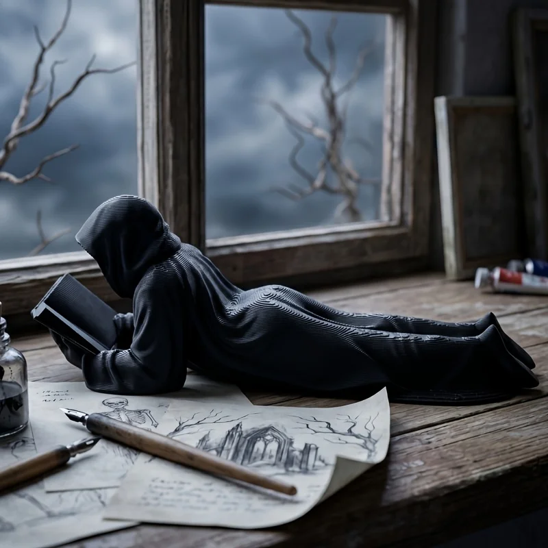 2/4 Piece Set Dark Academic Style Black Robe Faceless Grim Reaper Reading Statue Ornament Mysterious Reader Figure Desktop Craft Ornament Perfect for Soft Decor in Study Bookshelves, Office Desks, Living Room Coffee Ta