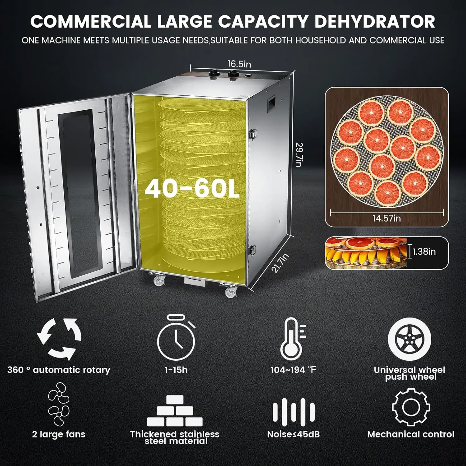 Dehydrator Machine 360° Automatic Rotation Fruit-Dehydrator , Meat-Dehydrator