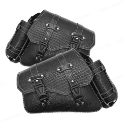 Universal Motorcycle Luxury Black Crocodile Pattern Plastic Buckle Storage Tool Pouch Saddle Bag Luggage Bags Left/Right Side