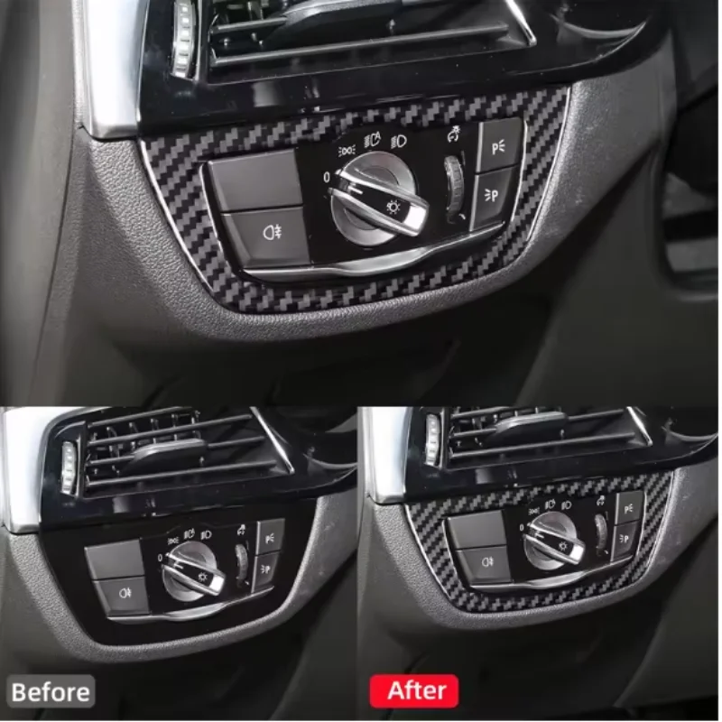 

For BMW 5 Series G30 2017-2022 Accessories Carbon Fiber Interior Car Headlight Switch Decoration Frame Trim Cover Stickers
