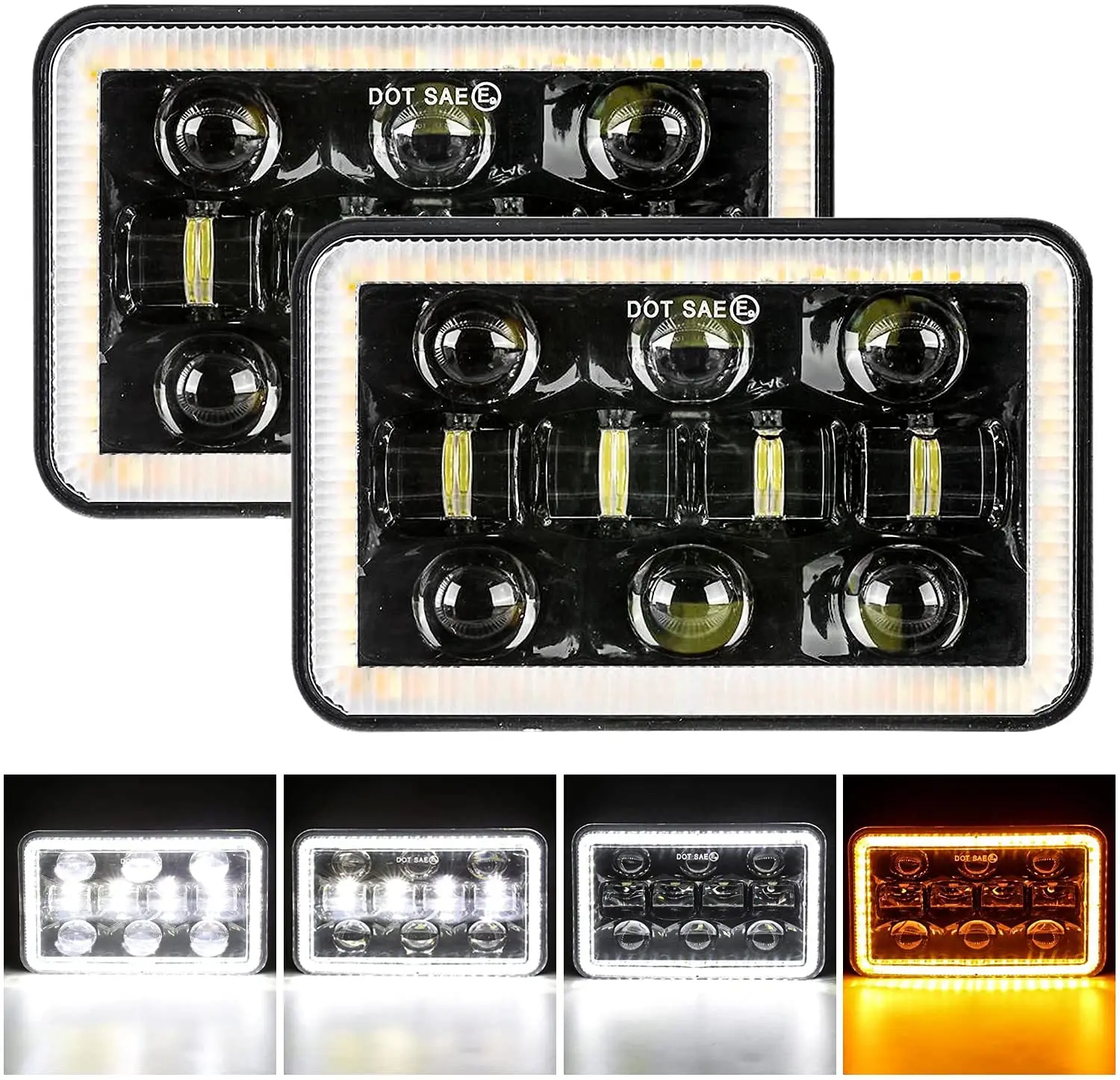 60W with DRL High/Low Beam Square Sealed Beam Rectangular 4x6 Led Headlights for Peterbilt kenworth Truck