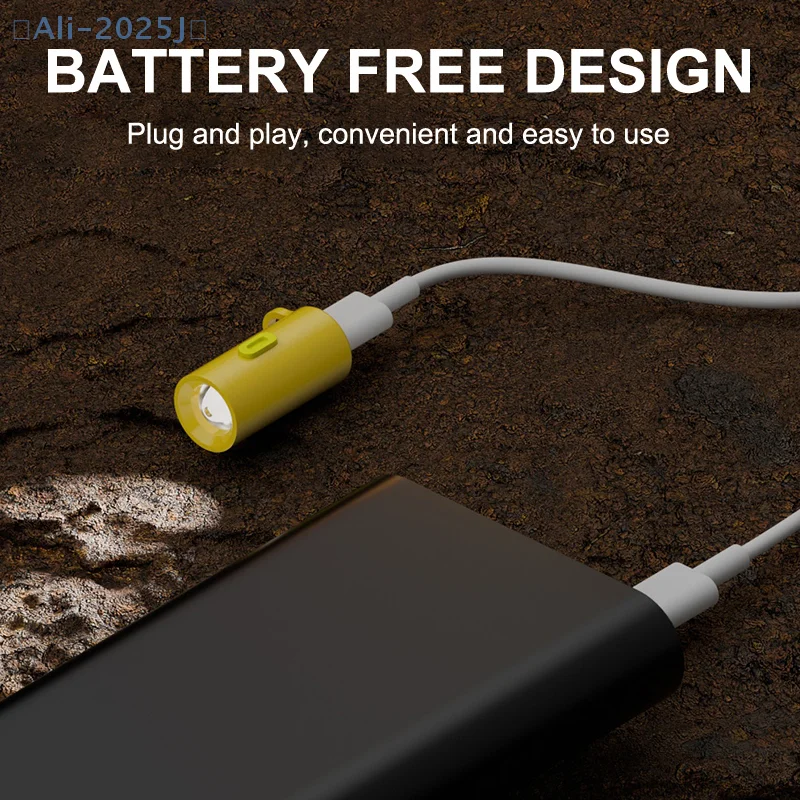 Mini LED Flashlight Strong Light Pocket Keychain Flashlight Powered By Type C Connectors Outdoor Hiking Camping Mini Flashlight