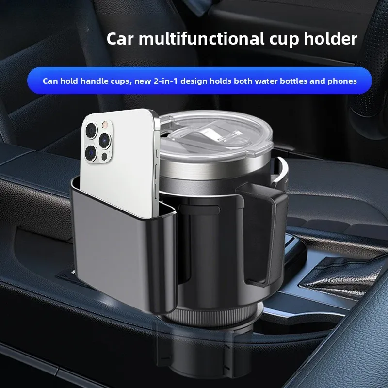 2-in-1 Car Cup Holder with Phone Stand Universal 108mm Cup Adapter Adjustable Center Console Drink Organizer Anti-Slip Car