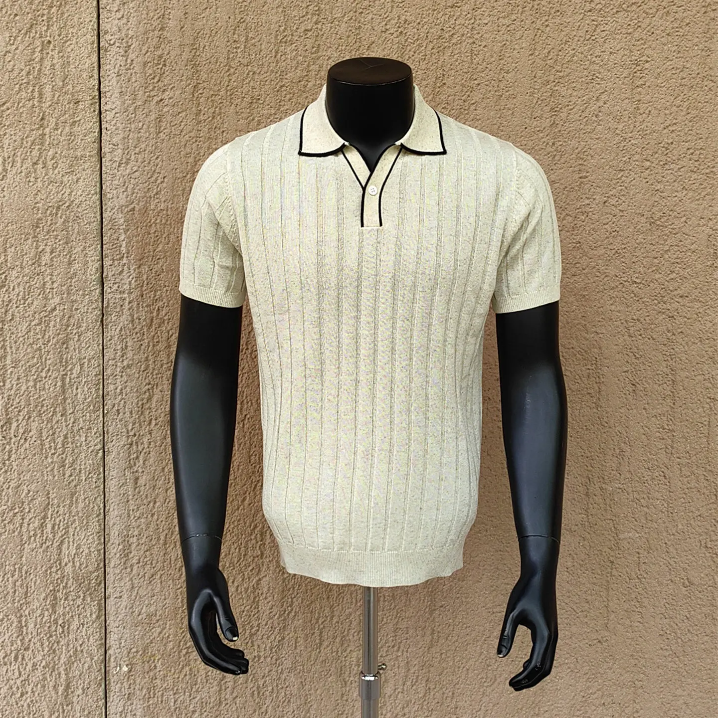 Trendy Breathable Tops Men's 2026 Summer New Handsome V-neck Knitted Short-sleeve Tees Handsome Pullover Color Matching T-shirts