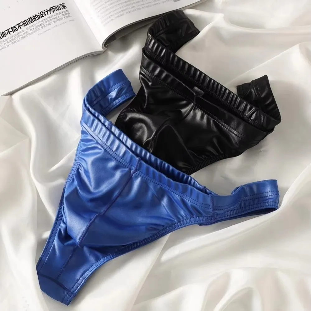 Lingerie Satin Silk Men's Thong Low-Waist Underwear Underpants Glossy Men Triangle Panties Gifts