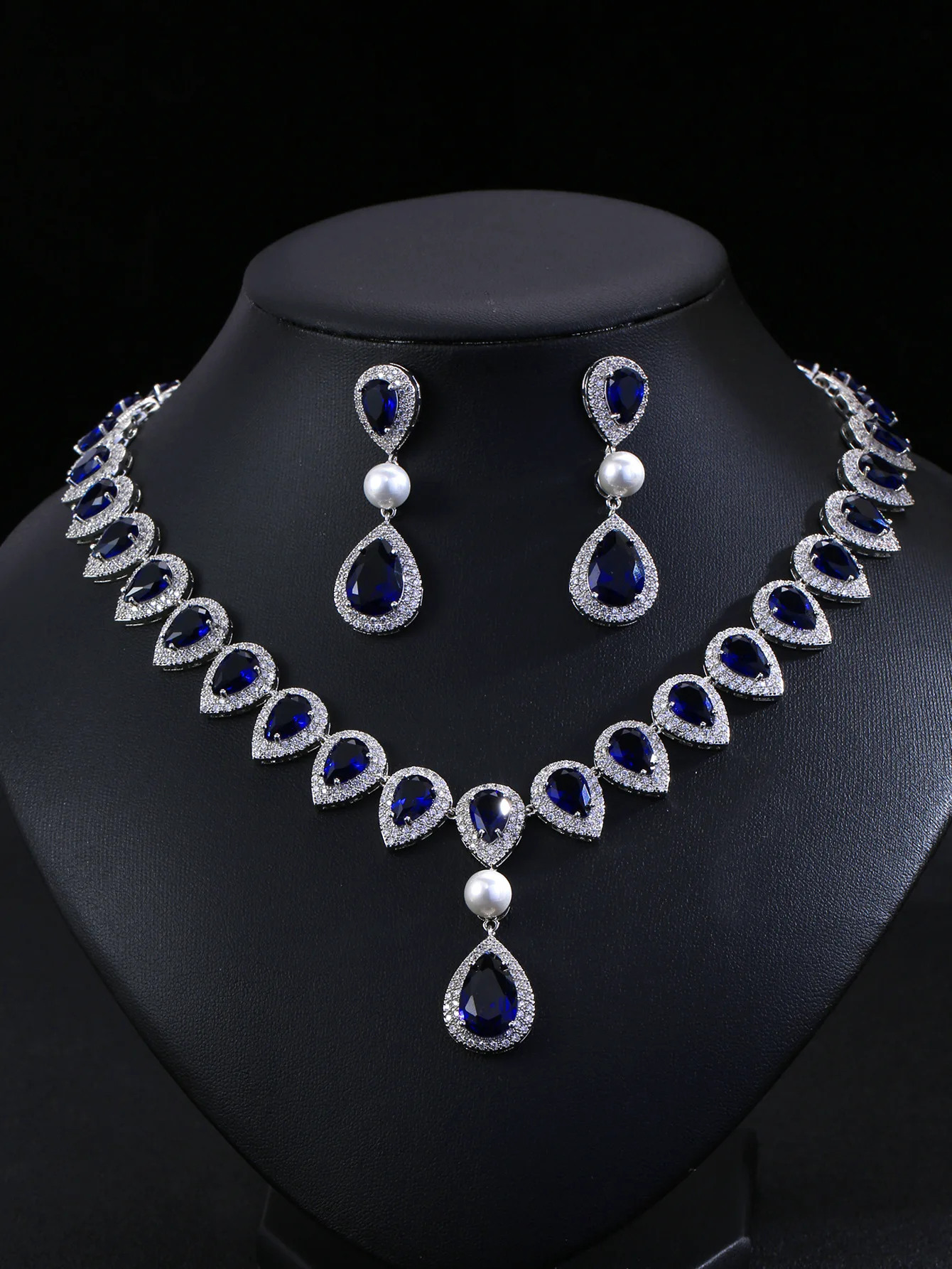 عبر الحدود الأوروبية والأمريكية الزركون قلادة القرط مجموعة، الراقية فستان الزفاف الزفاف، مجوهرات مأدبة، مجوهرات اللؤلؤ fo #6