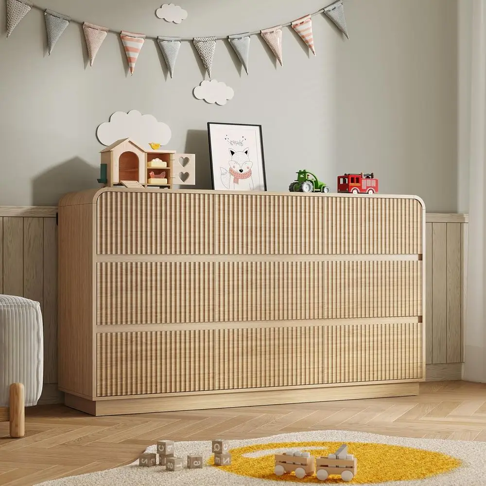 Drer or Bedroom with 9 Ders, luted Chest o Ders with Round Curved , Hidden Handles, ern Wood Storage Organizer or Bedroom, Nurse