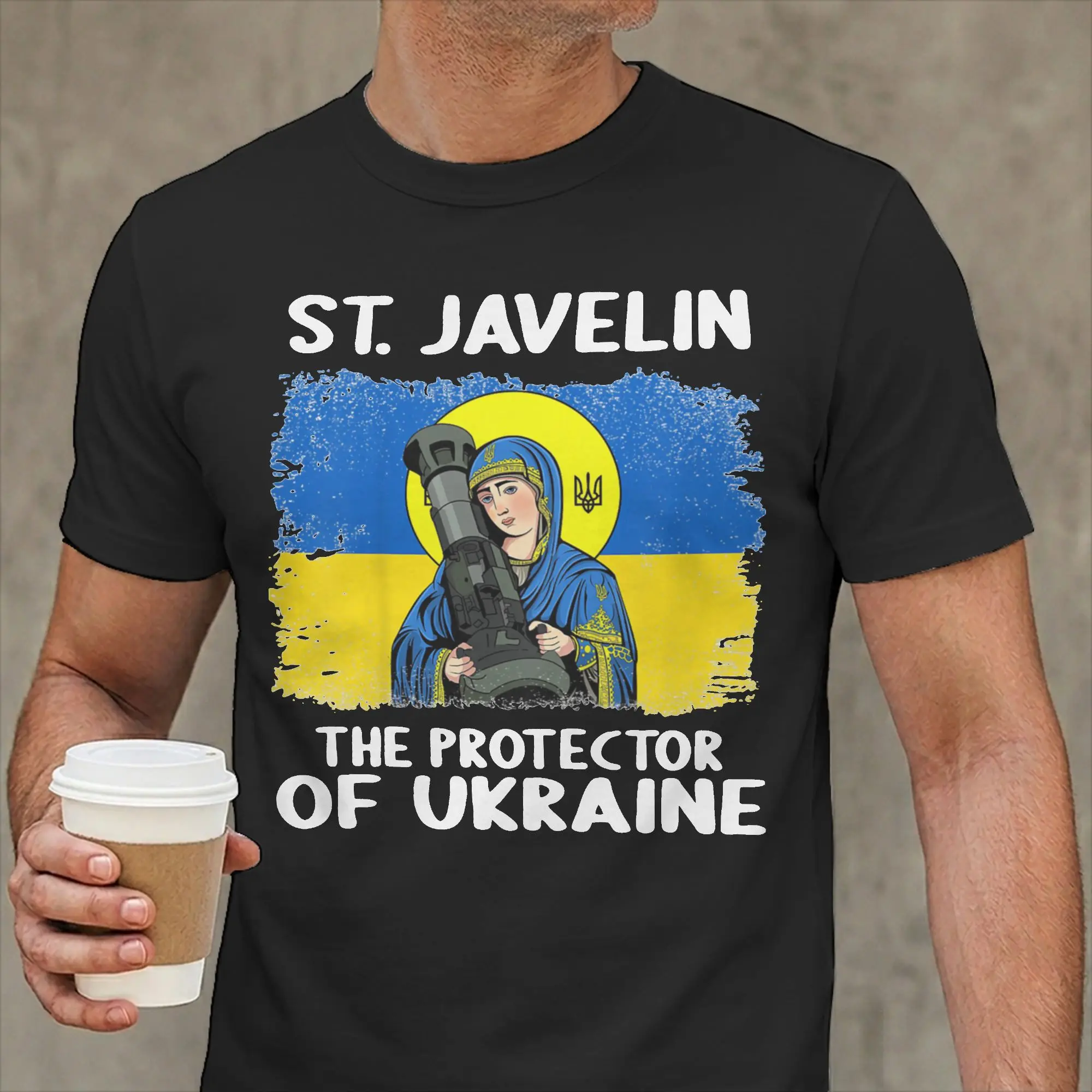 Unique St Javelin The Protector of Ukraine T-Shirts Men Round Collar 100% Cotton T Shirt  Short Sleeve Tees 6XL Clothing