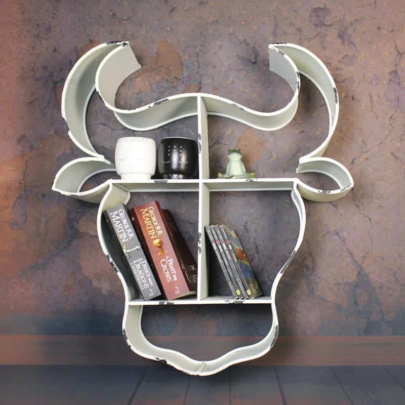 

Niutou wall hanging wall living room creative retro hot pot restaurant steak restaurant metal wall decoration storage shelf